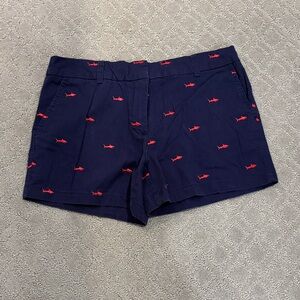 British Khaki Navy Shorts with Red Shark Design